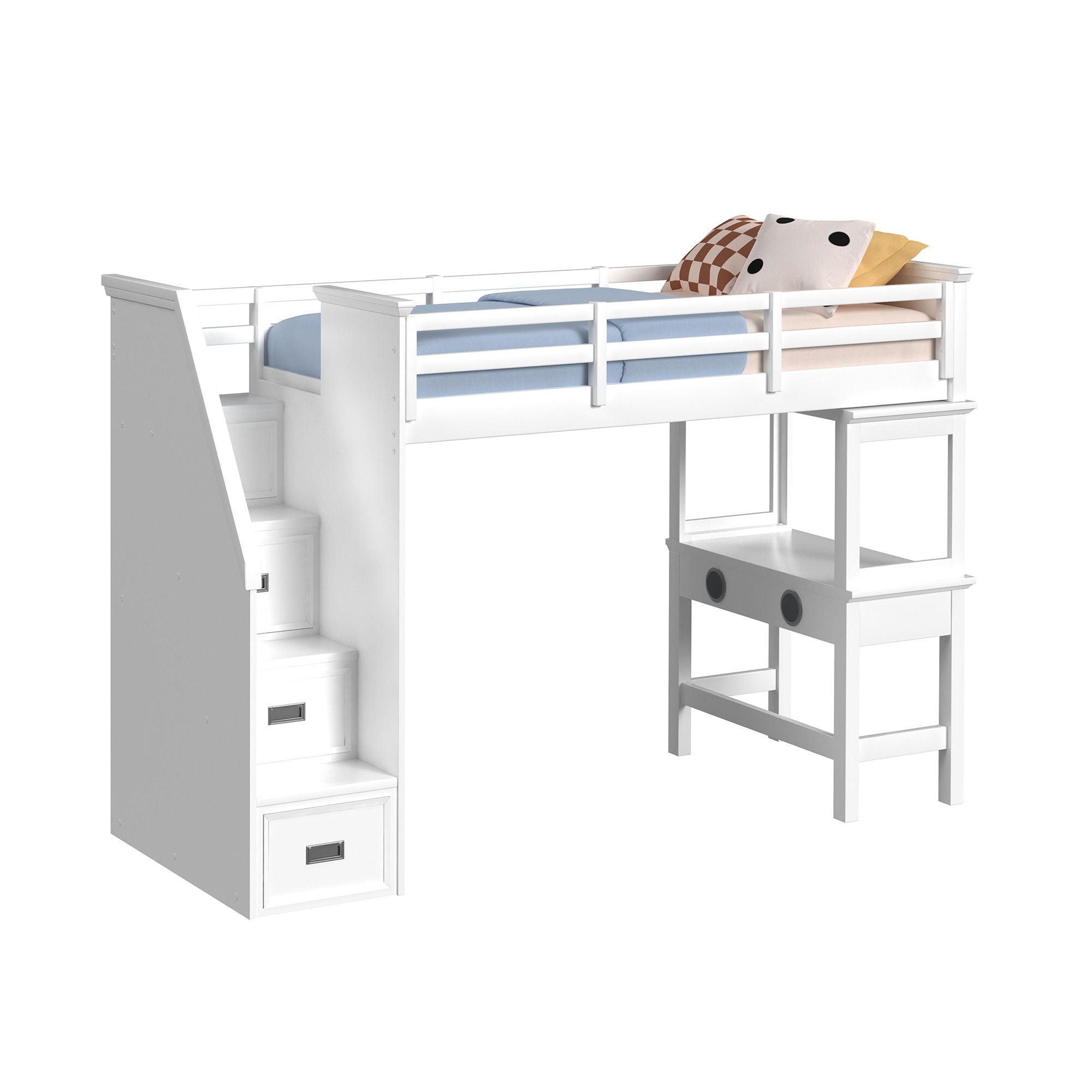 Hampton Kids - Loft Bed With Staircase And Desk With Speaker
