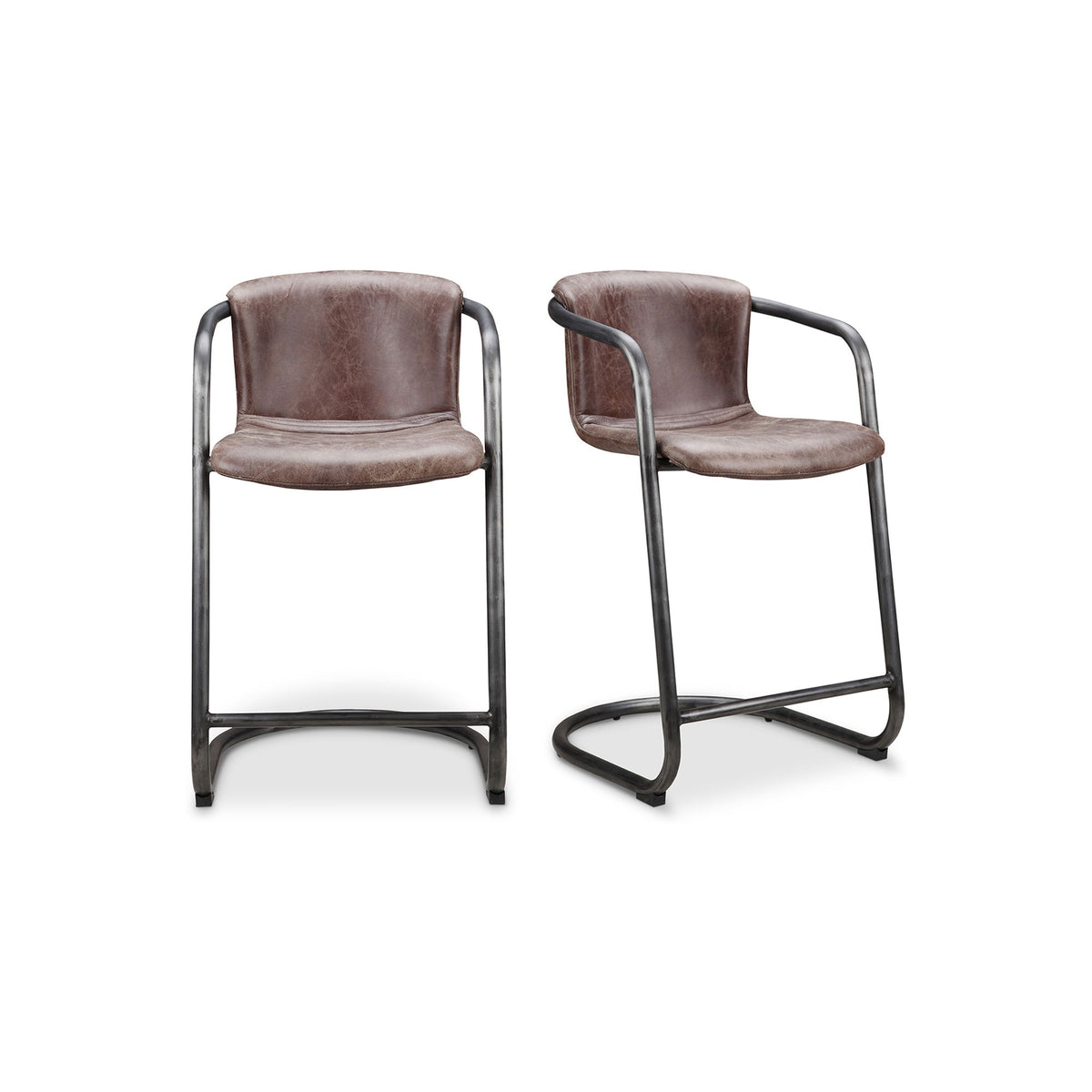 Freeman - Leather Counter Stool (Set of 2) - Grazed Brown
